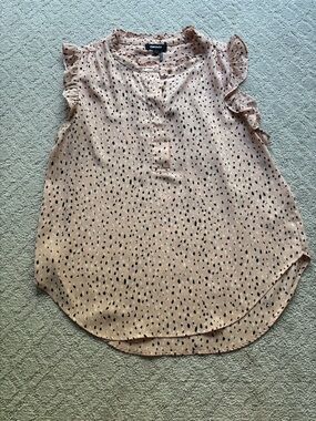 DKNY Blush Pink Printed Ruffle Sleeve Sleeveless Top
